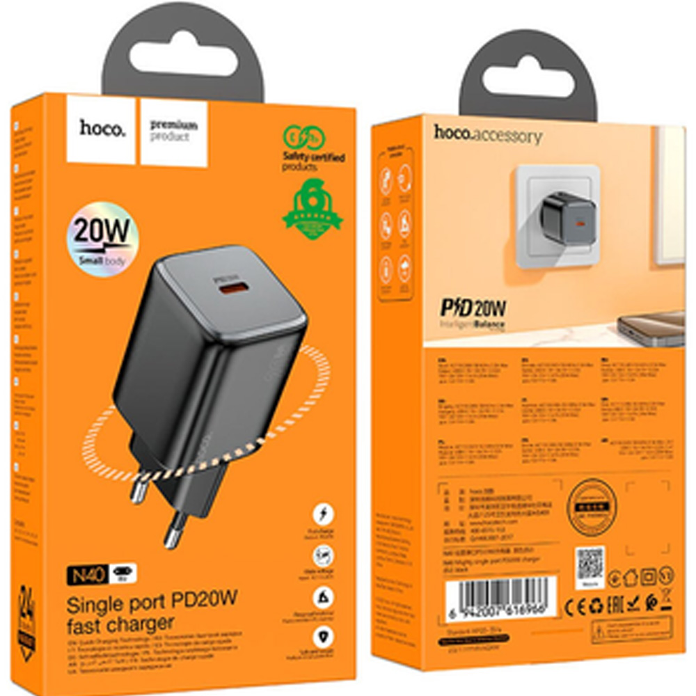Фото Зарядний пристрій HOCO N40 PD20W Black (6942007616966)