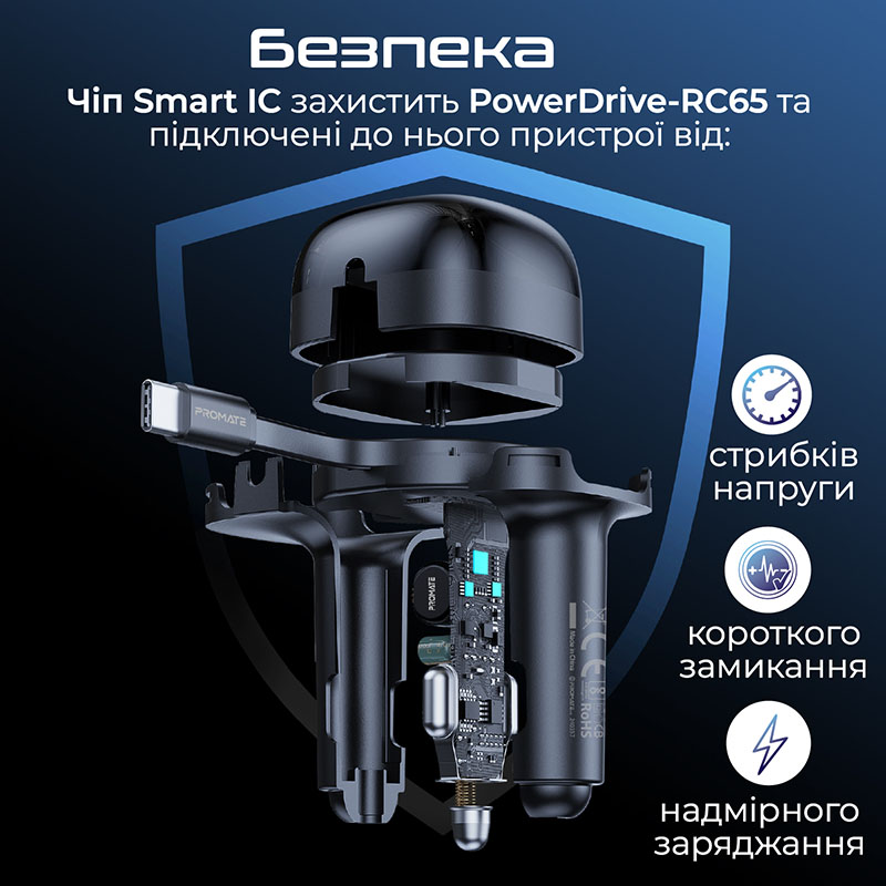 Внешний вид Автомобильное зарядное устройство PROMATE PowerDrive-RC65 62W Black (powerdrive-rc65)