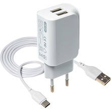 Сетевое зарядное устройство XO L35D 2USB 2.1А + Type-C White (XO-L35-TC)