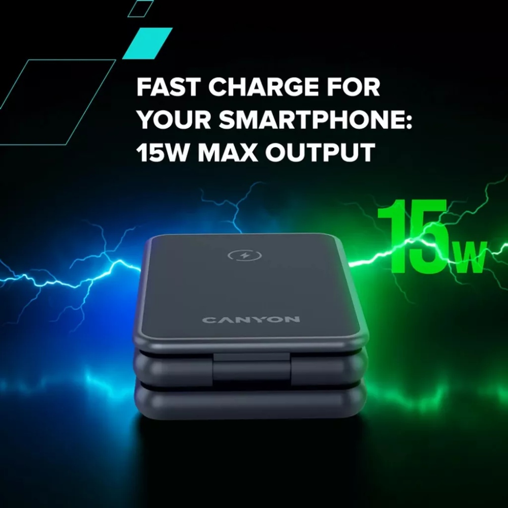 Фото 17 Беспроводное зарядное устройство CANYON OnCharge 309 3в1 Dark Gray (CNS-WCS309M)