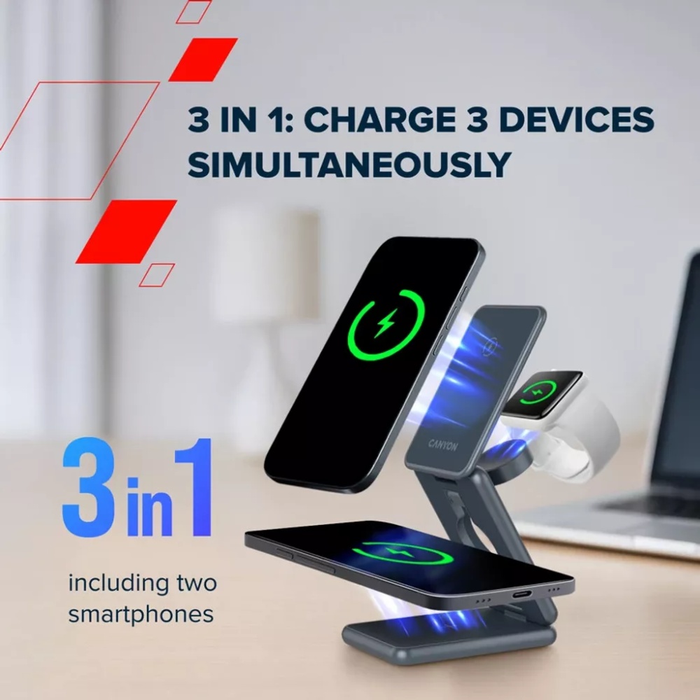Фото 19 Беспроводное зарядное устройство CANYON OnCharge 309 3в1 Dark Gray (CNS-WCS309M)