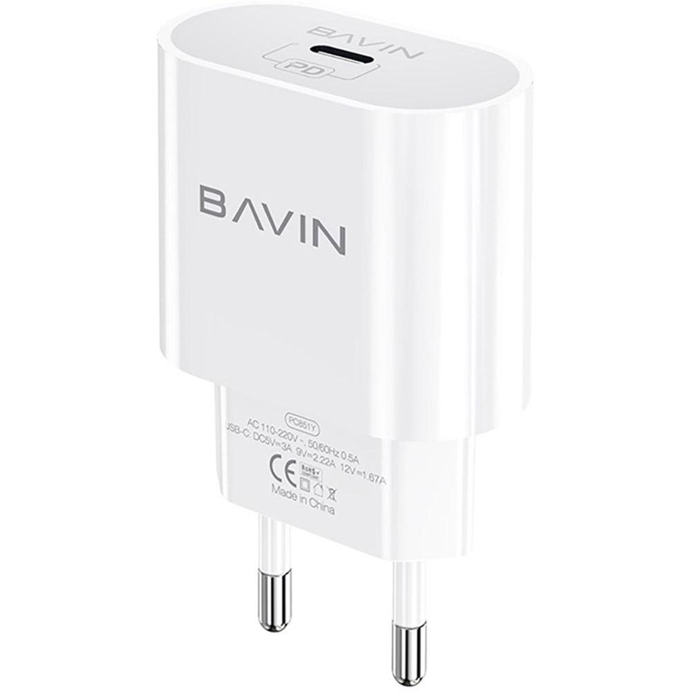 Зарядний пристрій Bavin PC851Y PD 20W Type-C White (C-PC851Y-W)