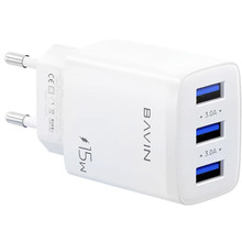 Зарядний пристрій Bavin PC906Y 15W 3xUSB-A 5V 3.0A White (C-PC906Y-W)