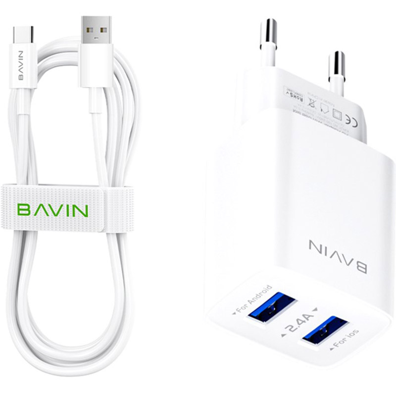 Зображення Зарядний пристрій Bavin PC910Y 2xUSB-A 2.4A White (C-PC910Y-C-W)