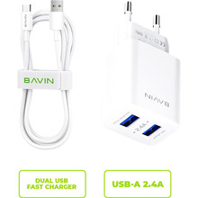 Зарядний пристрій Bavin PC910Y 2xUSB-A 2.4A White (C-PC910Y-C-W)