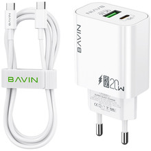 Зарядний пристрій Bavin PC939Y-CC PD 20W Type-C USB-A (QC3.0) White (C-PC939Y-CC-W)