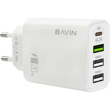 Зарядний пристрій Bavin PC952Y PD 20W Type-C 3xUSB-A (QC3.0) White (C-PC952Y-W)