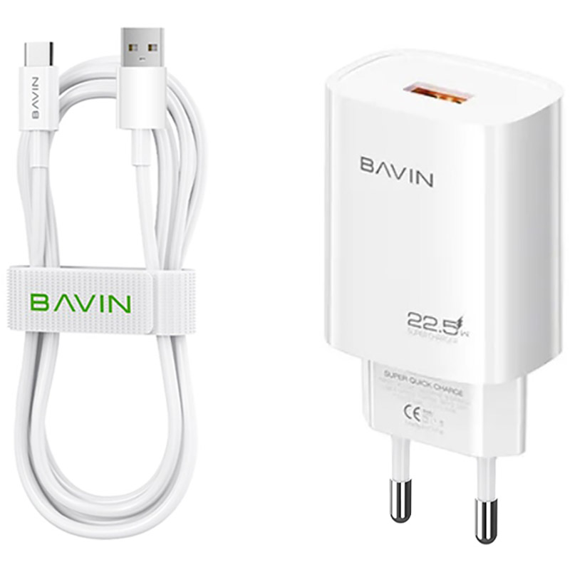 Фото Зарядний пристрій Bavin PC995Y 22.5W USB-A Super Quick Charge White (C-PC995Y-C-W)