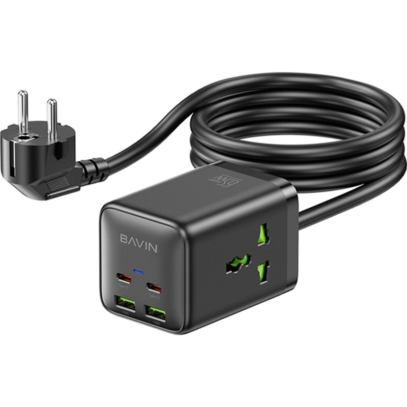 Зарядний пристрій BAVIN PC2026Y 65W GaN Super Quick Charger QC4.0 + 2 PD3.0 Type-C + 2 USB (C-S-PC2026Y BK)