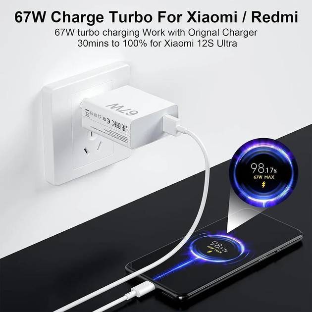 Зовнішній вигляд Мережевий зарядний пристрій XIAOMI 67W HyperCharge Type-A White (BHR07SKEU)
