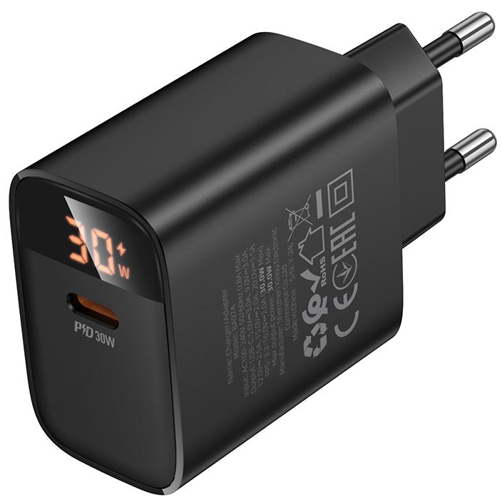 Сетевое зарядное устройство BOROFONE BA97A PD30W Black (6941991120480) Мощность 30