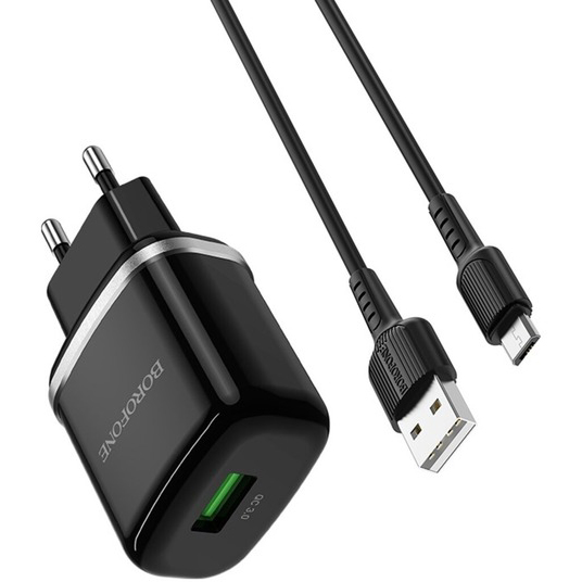 Сетевое зарядное устройство BOROFONE BA36A High speed single port QC3.0 charger set 18W (6931474715982) Мощность 18