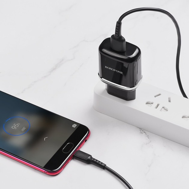 Сетевое зарядное устройство BOROFONE BA36A High speed single port QC3.0 charger set 18W (6931474716002) Кабель съемный