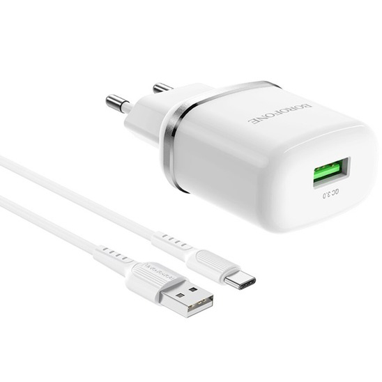 Сетевое зарядное устройство BOROFONE BA36A High speed single port QC3.0 charger set 18W (6931474716019)