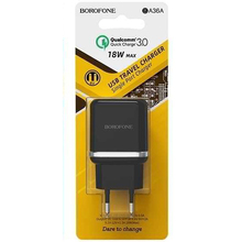 Сетевое зарядное устройство BOROFONE BA36A High speed single port QC3.0 charger set 18W Black (6931474715968)