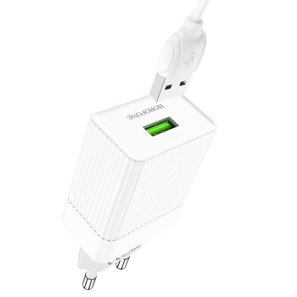 Сетевое зарядное устройство BOROFONE BA47A Mighty speed single port QC3.0 3A + Type-C cable 18W White (6931474728319) Тип кабеля USB х USB Type-С