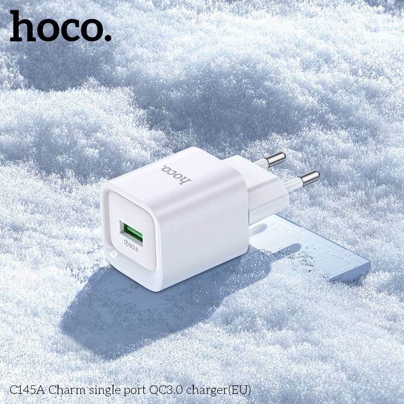 Зовнішній вигляд Зарядний пристрій HOCO C145A Charm single port QC3.0 charger (EU) White (6942007630214)