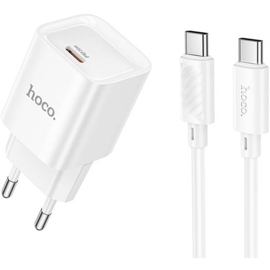 Сетевое зарядное устройство HOCO C146A Charm single port PD20W charger set C to C EU White (6942007630269)