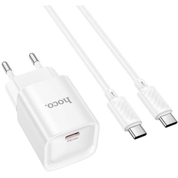 Сетевое зарядное устройство HOCO C146A Charm single port PD20W charger set C to C EU White (6942007630269) Тип кабеля USB Type-C х USB Type-C