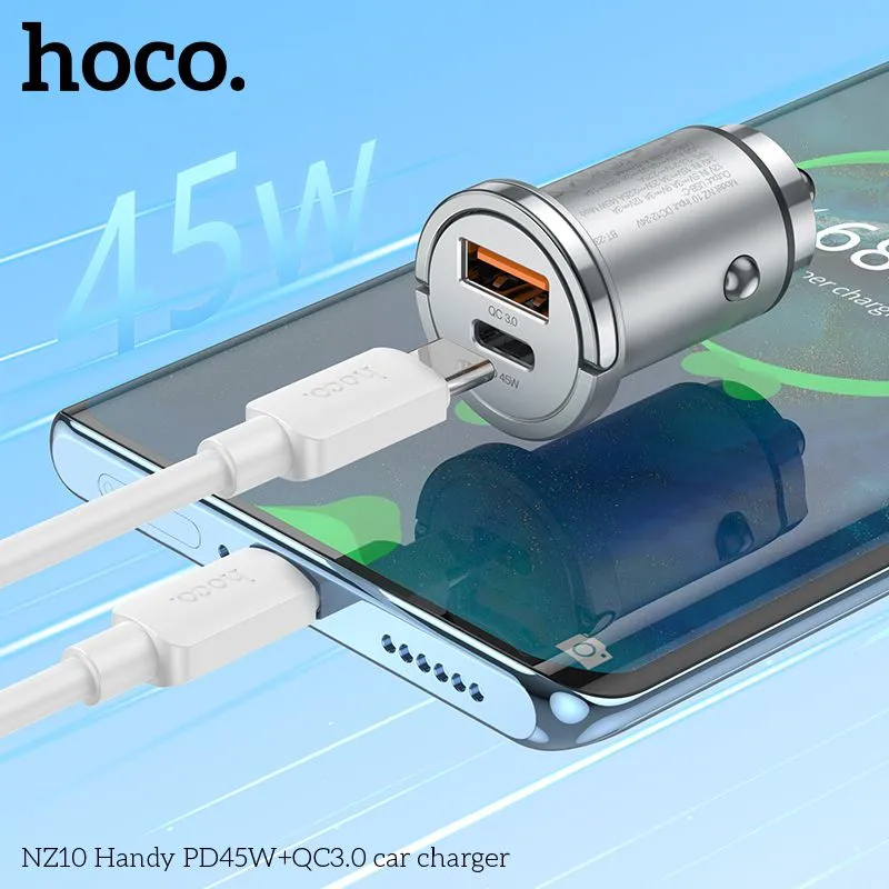 Замовити Автомобільний зарядний пристрій HOCO NZ10 Handy PD45W+QC3.0 car charger Silver (6942007601825)