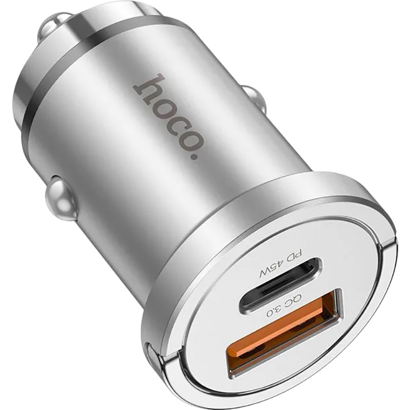 Автомобільний зарядний пристрій HOCO NZ10 Handy PD45W+QC3.0 car charger Silver (6942007601825) Кабель відсутній
