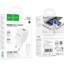 Сетевое зарядное устройство HOCO C147A Charm PD20W+QC3.0 charger set C to iP EU White (6942007630283)