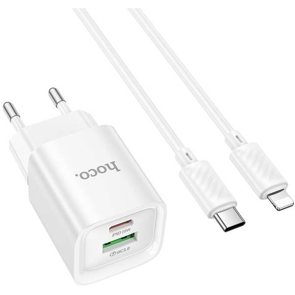 Сетевое зарядное устройство HOCO C147A Charm PD20W+QC3.0 charger set C to iP EU White (6942007630283) Мощность 20