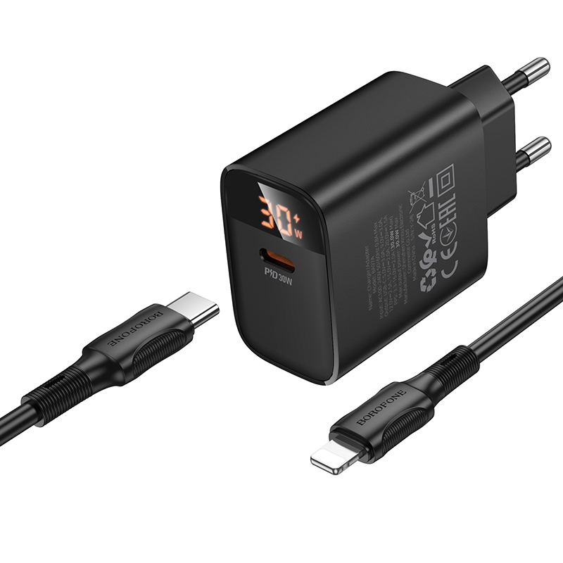 Сетевое зарядное устройство BOROFONE BA97A PD30W Black (6941991120497) Тип кабеля USB Type-C х Lightning