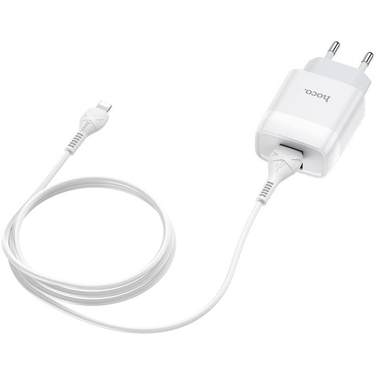 Сетевое зарядное устройство HOCO C73A Glorious dual port charger set iP EU White (6931474713056) Тип кабеля USB х Lightning