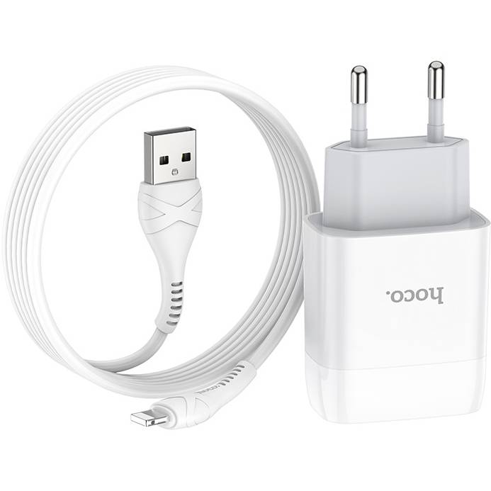 Сетевое зарядное устройство HOCO C73A Glorious dual port charger set iP EU White (6931474713056) Кабель съемный
