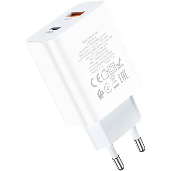 Сетевое зарядное устройство HOCO C97A PD20W+QC3.0 charger White (6931474766076) Кабель отсутствует