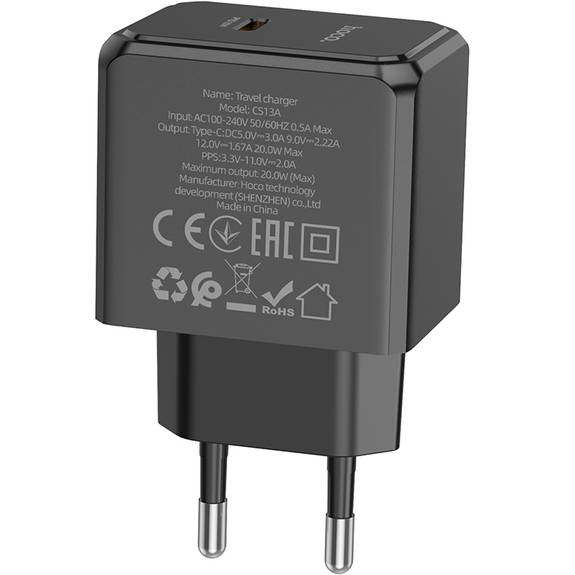 Сетевое зарядное устройство HOCO CS13A Ocean single port PD20W charger Black (6942007603805) Кабель отсутствует