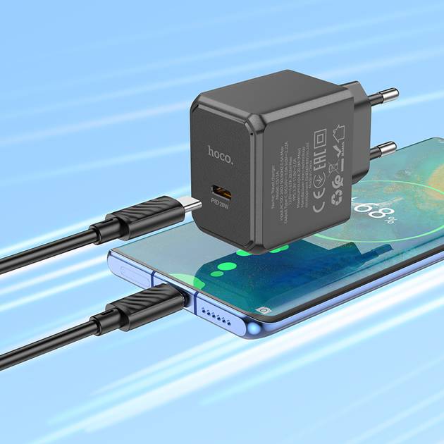 Внешний вид Сетевое зарядное устройство HOCO CS13A Ocean single port PD20W charger Black (6942007603805)