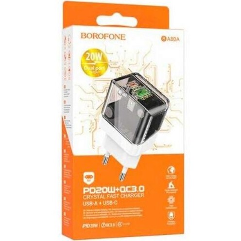Зарядний пристрій BOROFONE BA80A 20W Transparent Black (6941991105159) Потужність 20