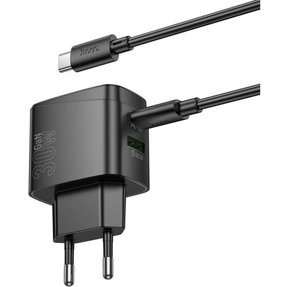 Сетевое зарядное устройство HOCO CS61A Bright PD30W+QC3.0 charger set C to C EU Black (6942007638449) Кабель съемный