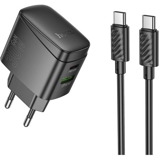 Сетевое зарядное устройство HOCO CS61A Bright PD30W+QC3.0 charger set C to C EU Black (6942007638449)