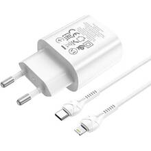 Сетевое зарядное устройство HOCO N22 Jetta PD25W charger set Type-C to iP EU White (6931474760074)