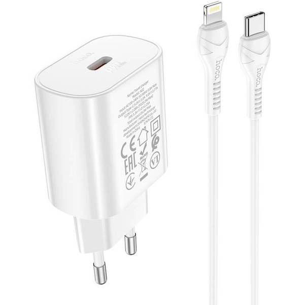 Сетевое зарядное устройство HOCO N22 Jetta PD25W charger set Type-C to iP EU White (6931474760074)