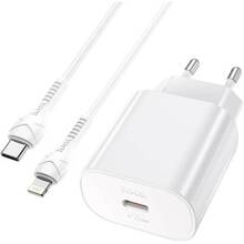 Сетевое зарядное устройство HOCO N22 Jetta PD25W charger set Type-C to iP EU White (6931474760074)