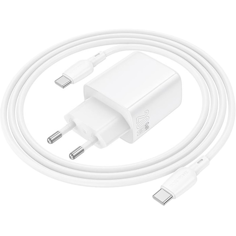 Зовнішній вигляд Мережевий зарядний пристрій Borofone BN26 Fuente single-port PD20W Charger Set C to C EU White (6941991120251)