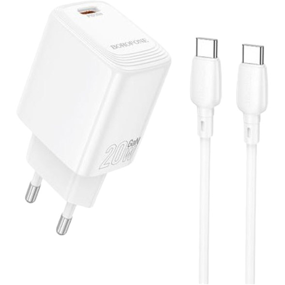 Мережевий зарядний пристрій Borofone BN26 Fuente single-port PD20W Charger Set C to C EU White (6941991120251)