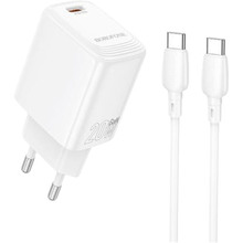 Мережевий зарядний пристрій Borofone BN26 Fuente single-port PD20W Charger Set C to C EU White (6941991120251)