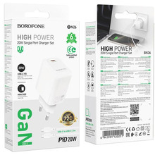 Мережевий зарядний пристрій Borofone BN26 Fuente single-port PD20W Charger Set C to C EU White (6941991120251)