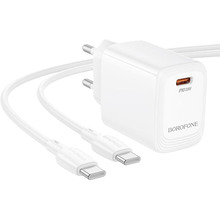 Мережевий зарядний пристрій Borofone BN26 Fuente single-port PD20W Charger Set C to C EU White (6941991120251)