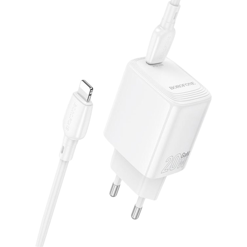 Зарядний пристрій BOROFONE BN26 Fuente single-port PD20W Charger Set (C to iP) (EU) White (6941991120244) Потужність 20