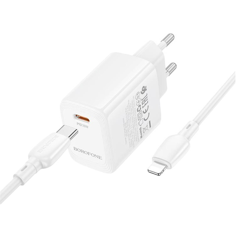 Зарядний пристрій BOROFONE BN26 Fuente single-port PD20W Charger Set (C to iP) (EU) White (6941991120244) Тип мережевий зарядний пристрій