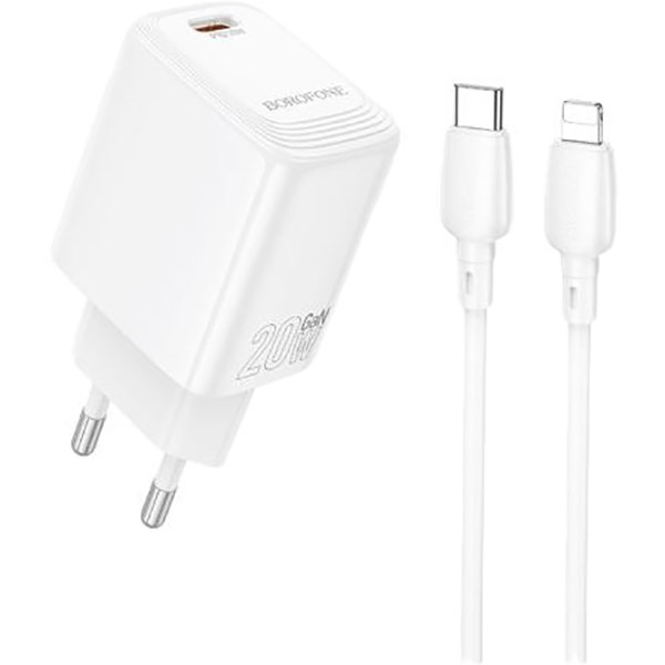 Зарядний пристрій BOROFONE BN26 Fuente single-port PD20W Charger Set (C to iP) (EU) White (6941991120244)