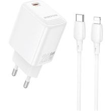 Зарядний пристрій BOROFONE BN26 Fuente single-port PD20W Charger Set (C to iP) (EU) White (6941991120244)
