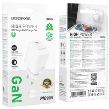 Зарядний пристрій BOROFONE BN26 Fuente single-port PD20W Charger Set (C to iP) (EU) White (6941991120244)