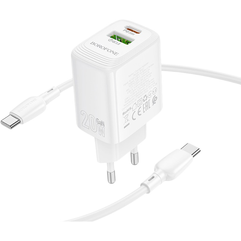 Зарядний пристрій Borofone BN27 Fuente PD20W+QC3.0 charger EU White (6941991120268) Кабель відсутній